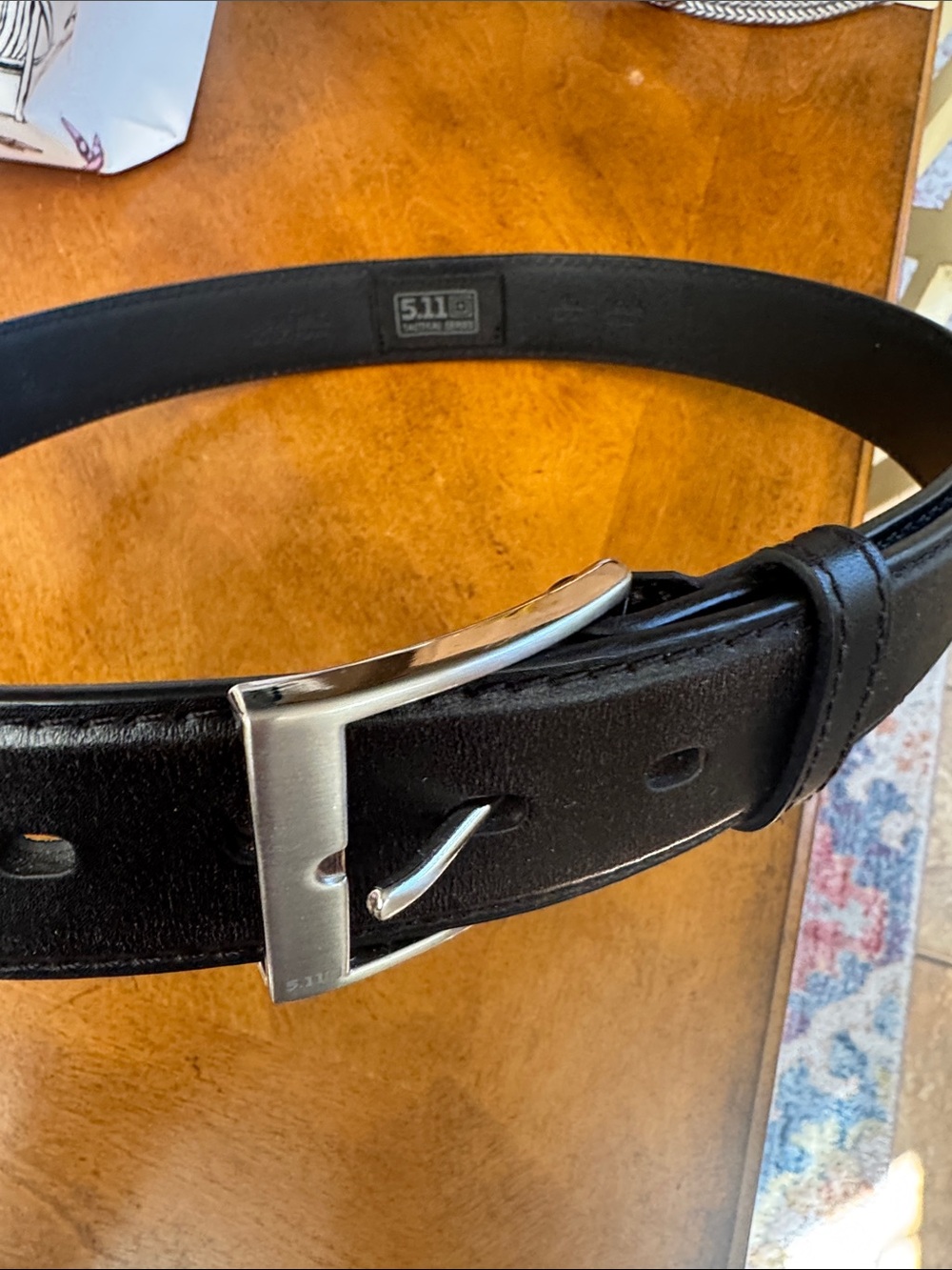 5.11 Tactical Black Leather Belt with Silver Buckle